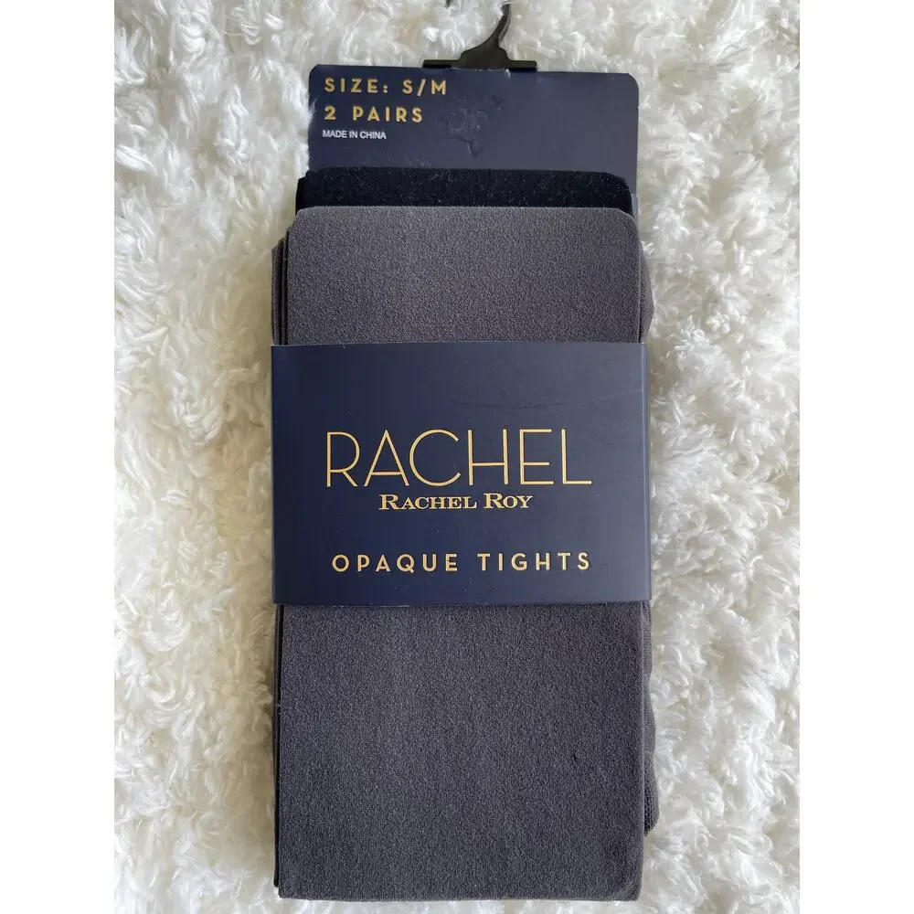Rachel Roy Womens  S/M Gray Black Opaque Tights 2 Pairs NEW Small Medium Tights